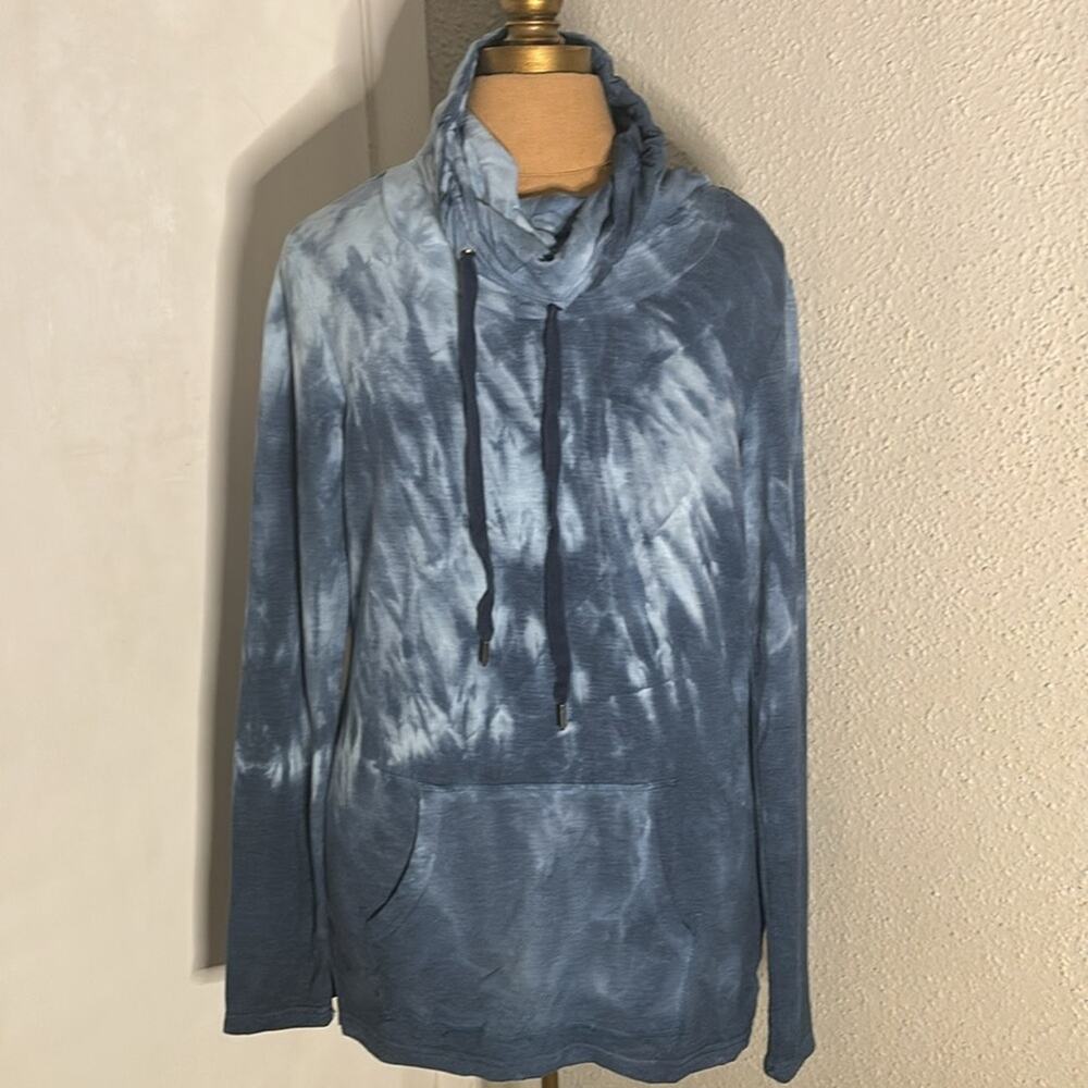 HALCYON Blue Tie Dye Cowl Neck Long Sleeve Hoodie S Skater Cozycore Comfy Boho
